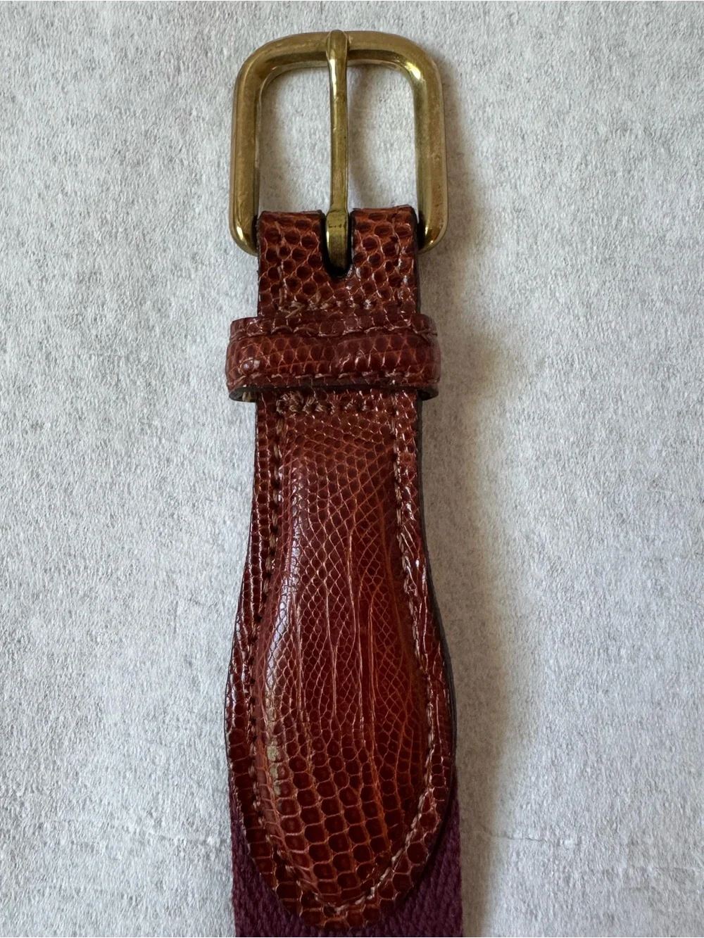 Vintage Cole Haan Genuine Lizard & Canvas Belt Burgundy Brown Size 32⁠